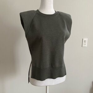 Jonathan Simkhai Collins knit padded shoulder tank top in army green, XS